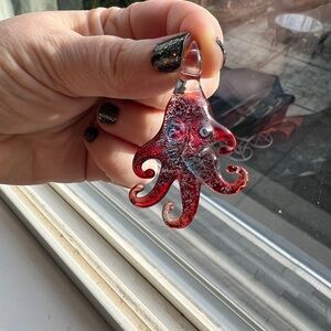 Red Octopus Glass Pendant